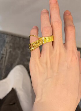 流金岁月金色流苏镶钻食指戒女
