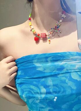 苹果味的糖果乐园~y2k彩色多巴胺糖果色串珠项链夏天卡通甜美配饰
