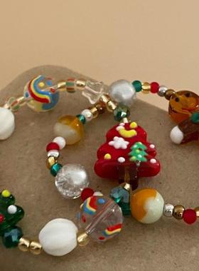 圣诞节手链女手串圣诞手串老人礼物童趣姜饼人编织手链氛围感精致