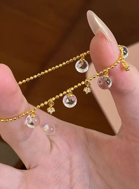 中古冰透琉璃小灯泡手链女复古爆闪锆石金色简约手饰高级感精致