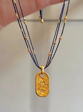 【马年无事牌】金色小马吊坠项链新年国潮编织绳链国风本命年长款