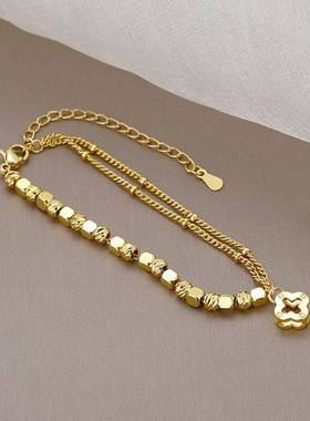 金色四叶花手链女轻奢小众精致高级感手串2026新款爆款叠戴手饰女