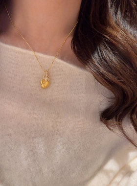 中古金色细闪拉丝羽毛吊坠项链女款2026新款秋冬毛衣链轻奢高级感