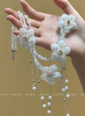 【霜杏花期】清栀夏至花朵珍珠项链女多层叠戴流苏吊坠设计感饰品