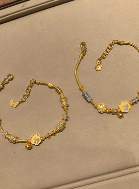 「一路生花」珐琅彩蓝花小蛮腰手链古法多巴胺花朵蝴蝶招财手饰