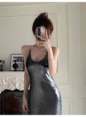 欧美镶钻水滴滑肩项链女轻奢时尚百搭身体链小众高级感气质比基尼