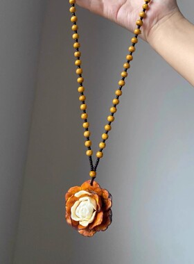 复古棕色串珠花朵项链女波西米亚民族风长款气质锁骨链配饰毛衣链