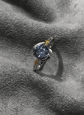 韩系克莱因蓝双子星闪钻戒指清冷感精致百搭四芒星食指戒小众时尚