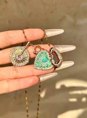 「唯爱缪斯」中古薄荷绿爱心罗盘项链vintage 小众复古时尚锁骨链