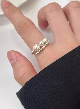 碎银不规则珍珠食指戒2025新款