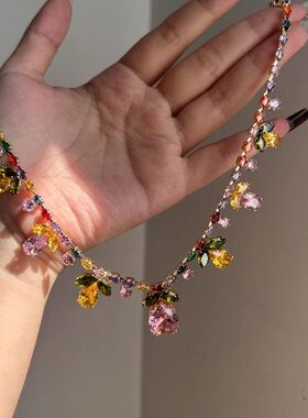 【繁花似锦】春日花朵浮夸彩色项链超重工中古设计感超闪项链宴会