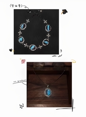 法式高级感满钻蓝色闪蝶项链复古轻奢气质小众设计感锁骨链女颈链