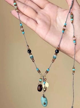 波西米亚时尚串珠编织绳项链复古民族风优雅不对称耳环潮流银针