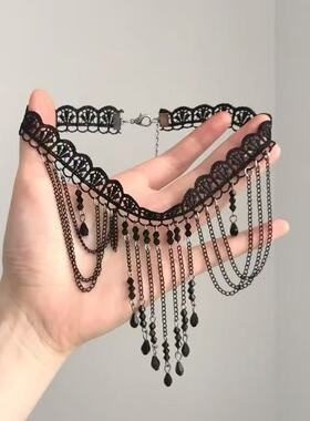 哥特风黑色蕾丝锁骨链女生蝴蝶颈饰脖子装饰暗黑系动漫百搭配饰品