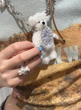 迷你小熊ins多层珠珠戒指高级小众设计百搭轻奢食指指环精致可爱