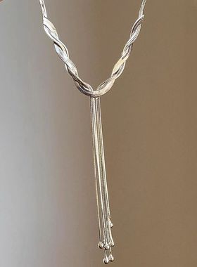 冷淡风Y型长款圆珠流苏项链女2025新款高级感轻奢小众ins风蛇骨链