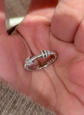 “时来运转”中古vintage银拉丝闪钻环环相扣戒指气质轻奢指环女