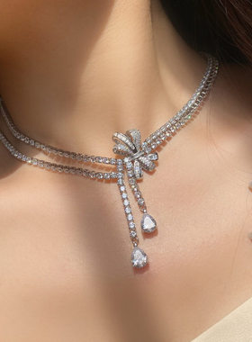 新娘晚礼服主婚纱配饰名媛蝴蝶结结婚项链女高级感设计小众轻奢女