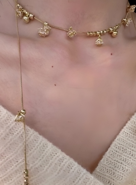 【绽放铃兰】花朵水钻碎冰冰钢珠项链小众设计感长款多种戴法颈链