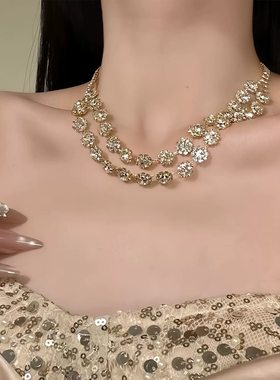 香槟爆闪满钻轻奢晚宴项链套装