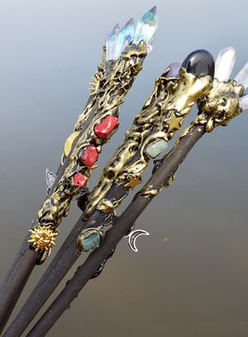 单头水晶方糖权杖紫水晶元素仙女棒月亮太阳魔法棒装饰