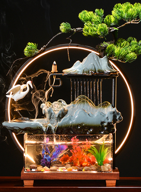 创意循环流水小型鱼缸招财中式家居客厅装饰景观乔迁业礼品