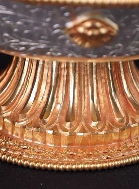 尼泊尔八吉祥护法杯铜制镀金镀银手工雕护法杯佛前供杯供酒杯