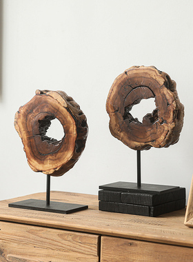 晚风老榆木铁脚客厅玄关装饰实木圆形侘寂风复古做旧民宿艺术