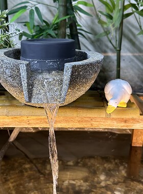 仿真石臼石磨转运水晶球流水造景过水缸古法养鱼树脂材质