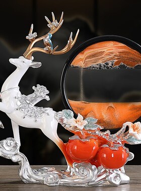 现代档招财鹿事事如意沙漏流沙画玄关酒柜电视柜装饰品