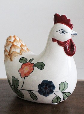 原128/只中式陶瓷青花鸡摆件高档礼品客厅办公室玄关装饰公鸡摆件