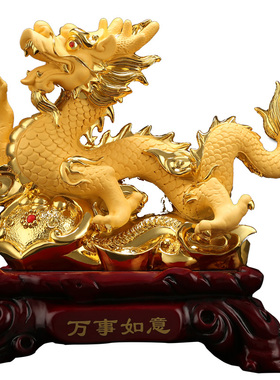 吉善堂 龙摆件 招财生肖龙青龙金色办公室桌面装饰礼品工艺品0480