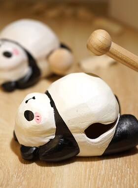稳定情绪爱熊猫木鱼敲打解压办公室工位装饰品