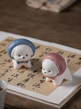 陶瓷可爱呆萌小狗摆件创意家居桌面小摆设微景观花盆造景装饰配件