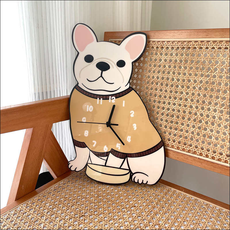卡通创意法斗狗狗动物装饰挂钟宠物店幼儿园儿童房静音挂墙时钟表,淘宝优惠券,粉丝福利购,淘宝优惠卷