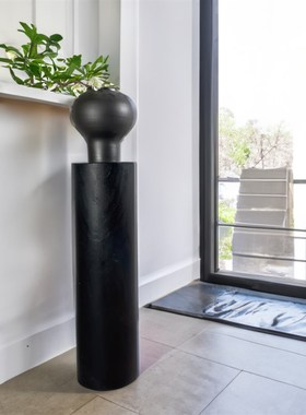 雕塑底座摆台侘寂实木圆柱家居客厅落地摆件装饰花架碳化原木树桩