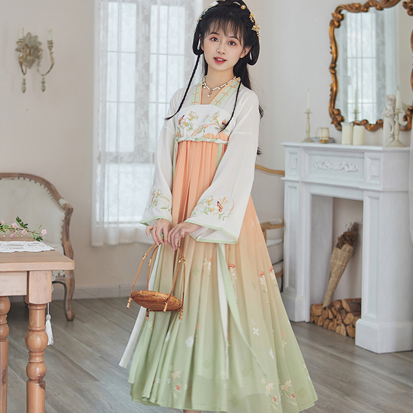 原创正品印染国风绣花汉服连衣裙日常初中女学生古装超仙春夏秋装 - 图0