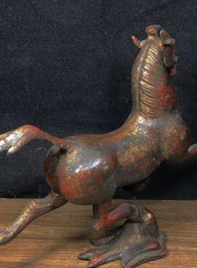 仿古纯铜鎏金马踏飞燕生肖马铜器工艺品家居办公室玄关装饰摆件