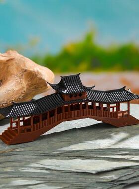 中式3D打印廊桥模型国风建筑摆件微景观假山盆景配件