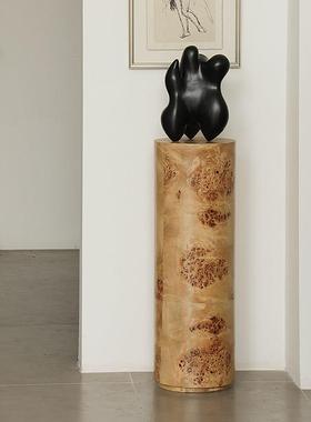 戊际中古风树瘤皮雕塑台底座法式实木黑色雕塑抽象艺术装饰品摆件