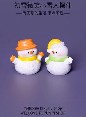 新款圣诞节装饰品可爱雪人公仔树脂工艺品微景观摆件桌面摆件