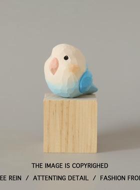 木雕小肥啾凯克鹦鹉治愈系电脑桌面摆件可爱情侣牡丹小鸟生日礼物