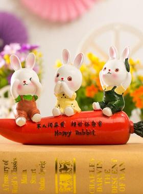 可爱田园三不娃娃园林园艺庭院动物树脂装饰品办公室小清新风摆件