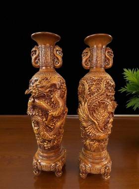 FM龙凤花瓶摆件一对电视柜桌面工艺礼品摆饰开 业乔迁新居礼品客