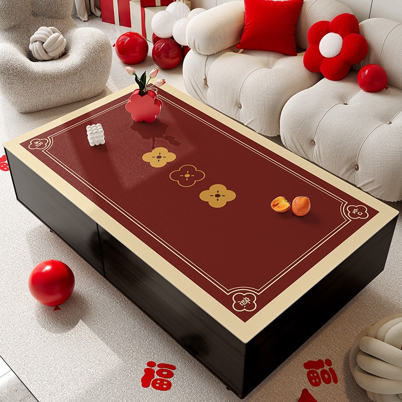 个性国潮茶几桌布防水防油免洗防烫台面垫子高级感皮革餐桌垫台布 - 图3