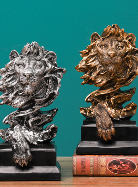 复古树脂砂岩色狮子头摆设创意酒柜玄关装饰工艺品办公室桌面摆件