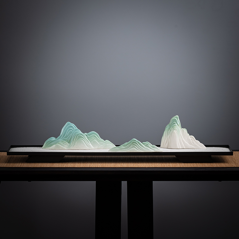 中式创意家居沙盘枯山水刘钱陶瓷假山玄关茶室桌面鱼缸造景装饰品 - 图1