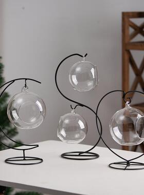 促销创意玻璃水培花瓶 微景观植物婚庆道具 悬挂吊瓶吊球铁架摆件