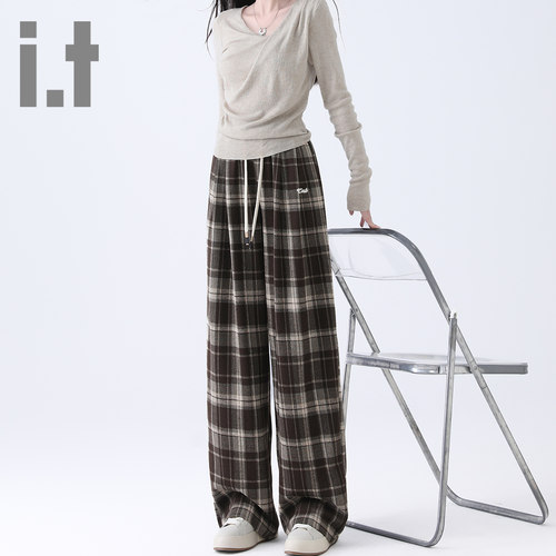 it ccaabb新款洋气格子休闲裤撞色抽绳绑休闲裤韩版女装运动裤K - 图2