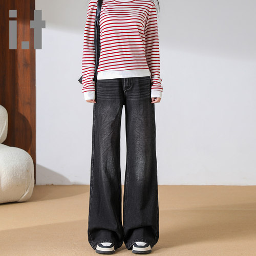 it ccaabb牛仔裤女新款春秋时尚复古宽松显瘦舒适高腰窄版阔腿裤K - 图3